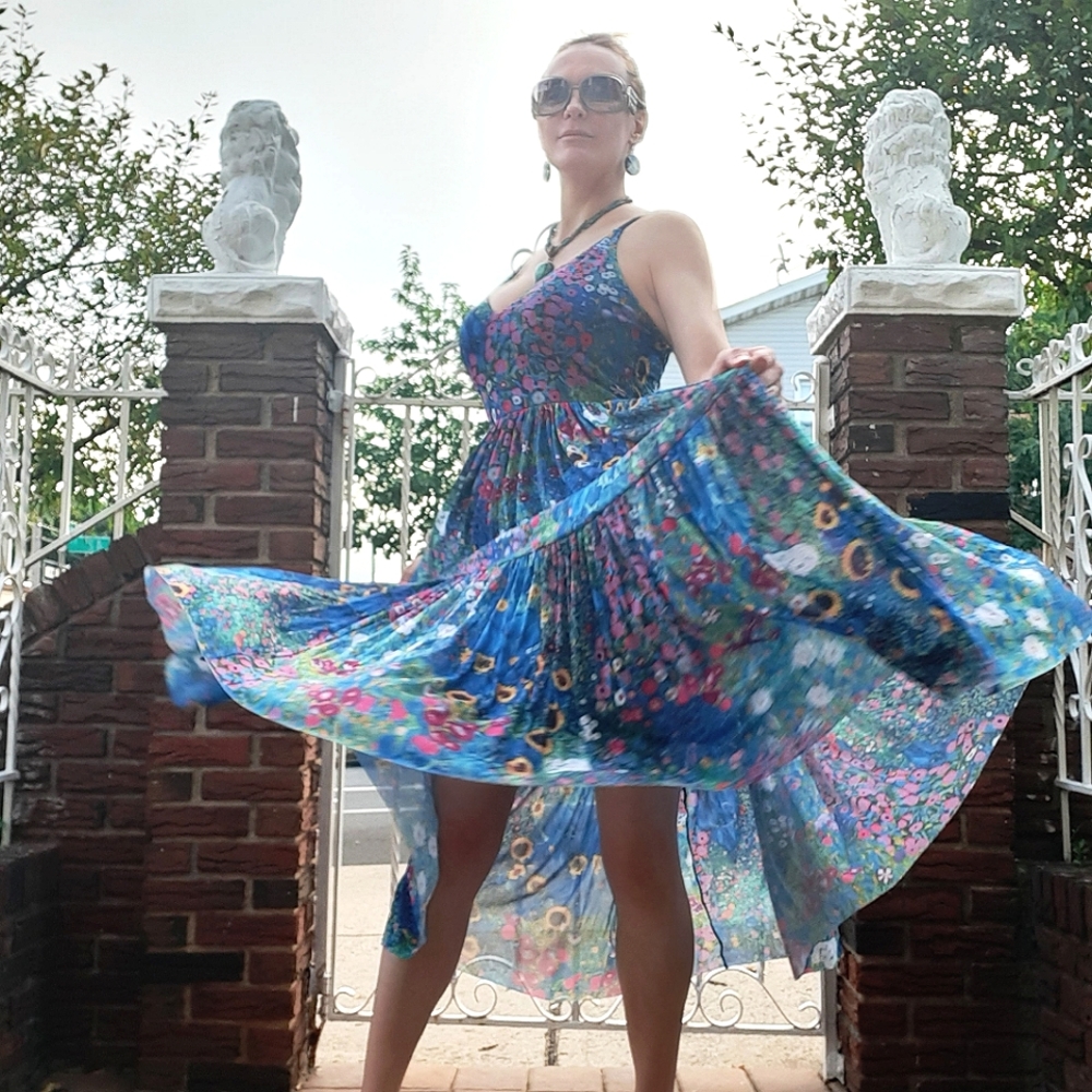 BLACKMILK NWT Klimt Collage Pink Sheer Midaxi Dress Size S - Picture 6 of 12